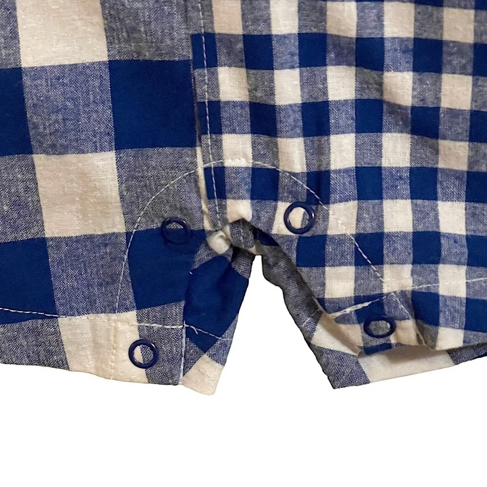Carter's Blue & White Check Button Front Romper Size 6 Months